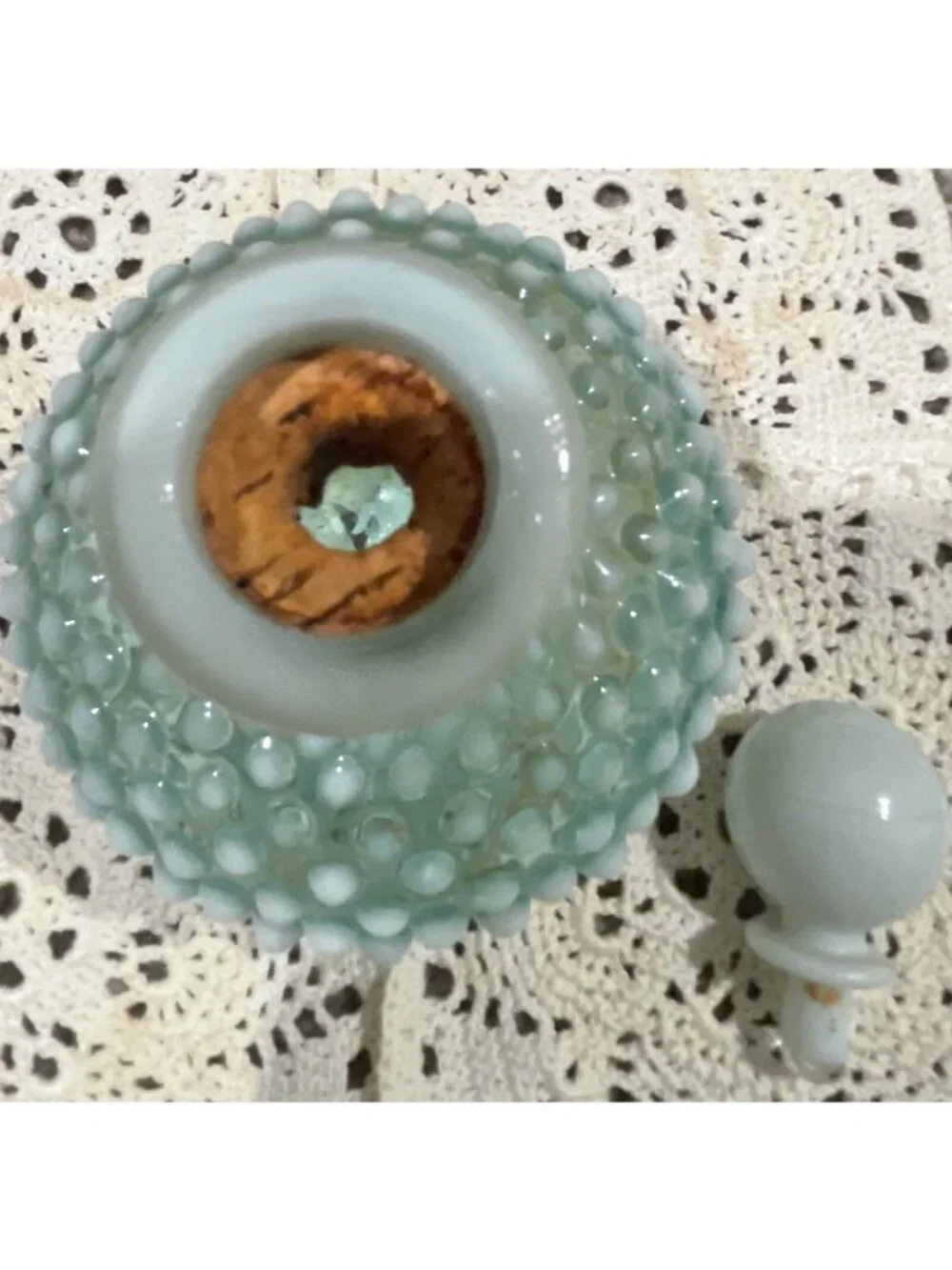 Fenton Wrisley's 5 3/4 In Aqua Blue-Green & White Opal Perfume Bottle